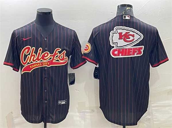 Men%27s Kansas City Chiefs Black Team Big Logo With Patch Cool Base Stitched Baseball Jersey